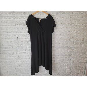 Susan Lawrence Womens Dress 2X Plus Shift Short Sleeve Black Asymmetric BLA103E